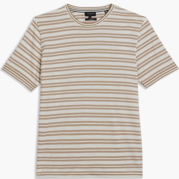 Ted Baker Men's Tan and White Striped Tee - Picture 1 of 4